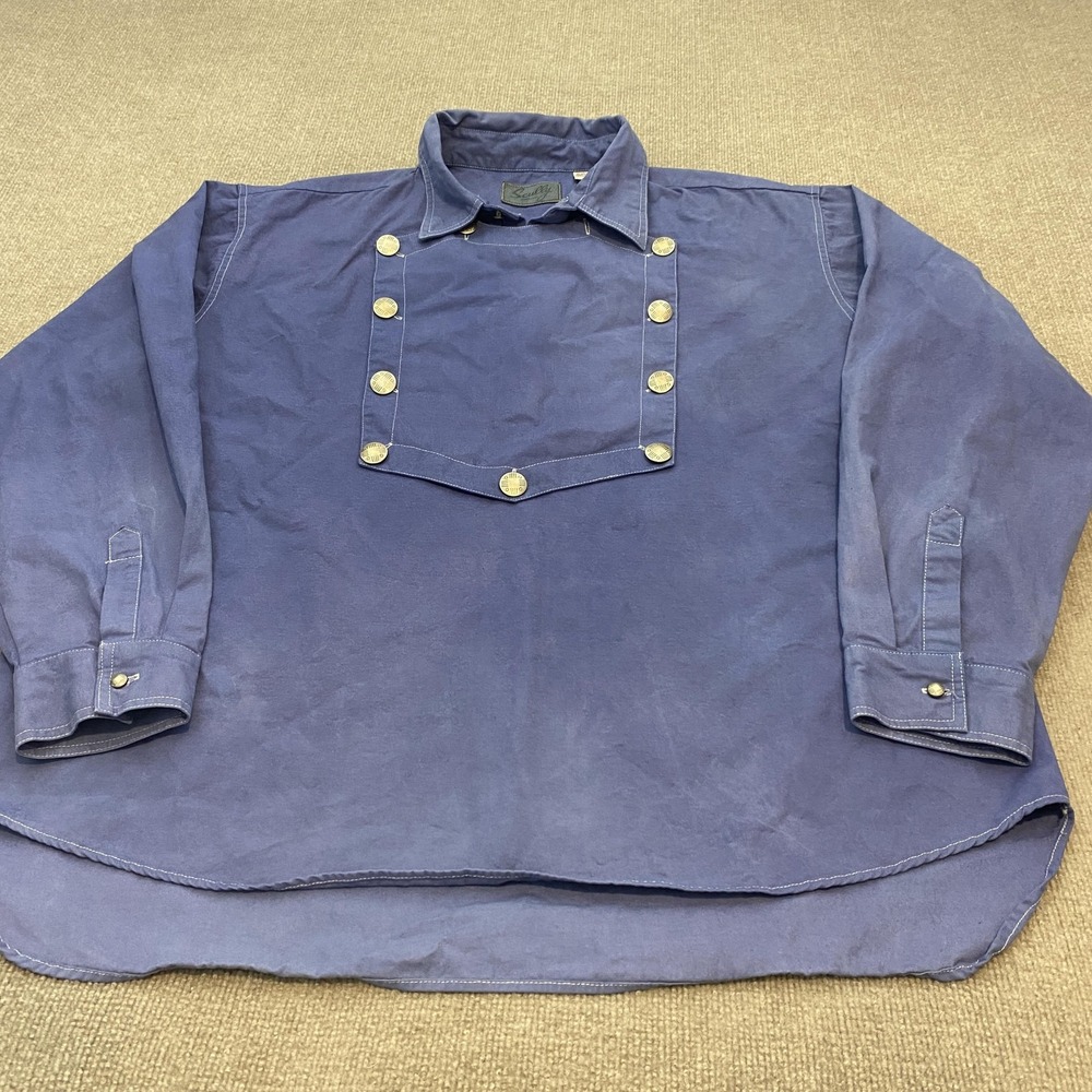 Scully Shirt Mens 2XL Blue Western Bib Front Button Long Sleeve Pullover Vintage